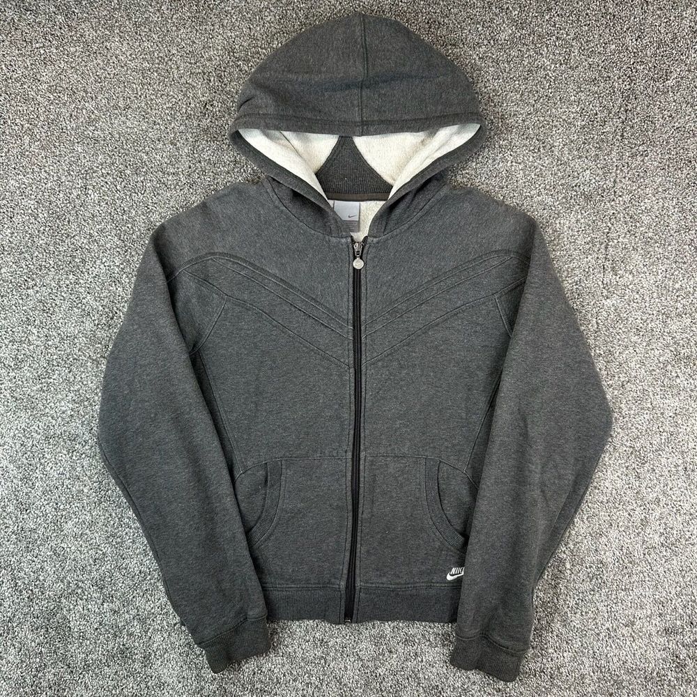 Vintage Y2K Nike Sweatshirt Womens Large Gray Full Zip Hoodie Sportswear‎ Logo